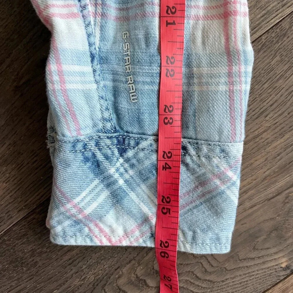 G-Star Raw Landoh Pearl Snap Faded Plaid Button Down Shirt Size L Western Blue - Picture 8 of 9